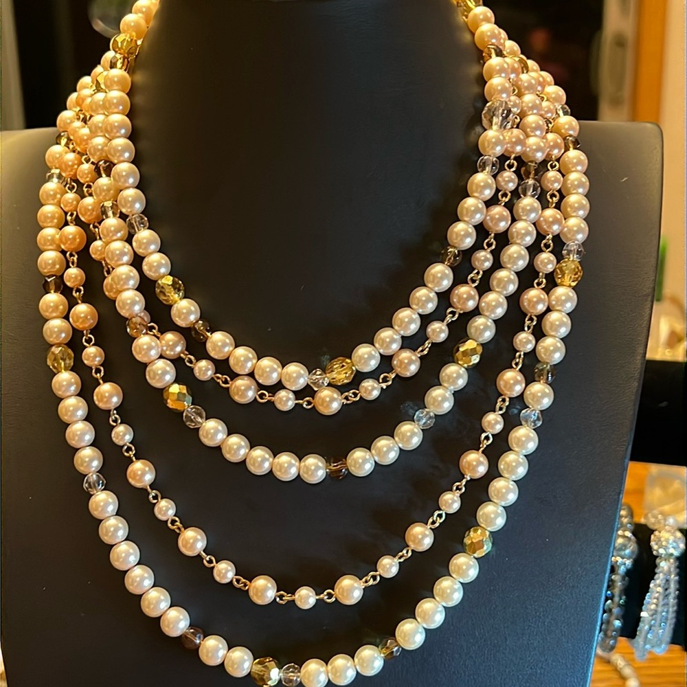 Glass pearls & AB glass bead multi strand necklace